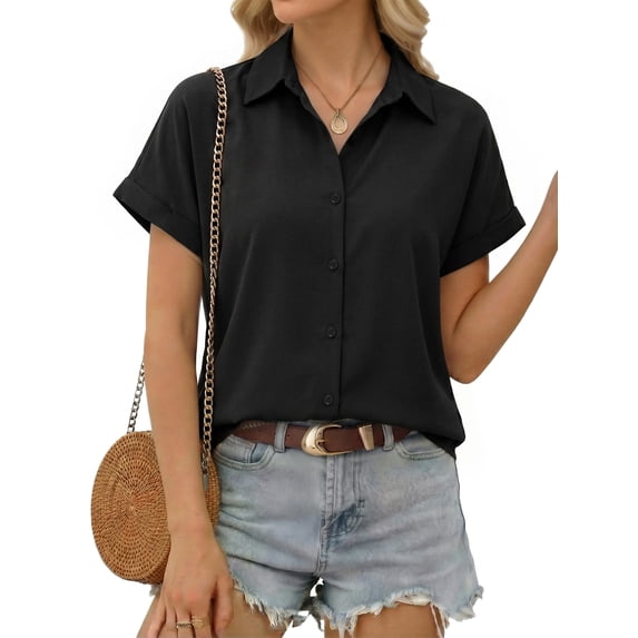 MOYIKO Short Sleeve Summer Tops for Women Casual Button Down Shirts Solid Business Work Blouses