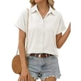 thumbnail image 1 of MOYIKO Short Sleeve Summer Tops for Women Casual Button Down Shirts Solid Business Work Blouses, 1 of 7