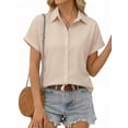 thumbnail image 1 of MOYIKO Short Sleeve Summer Tops for Women Casual Button Down Shirts Striped Business Work Blouses, 1 of 7