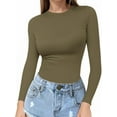 thumbnail image 1 of MOYIKO Slim Fitted Long Sleeve Shirts for Women Crewneck Tees Tight Basic Tops, 1 of 9