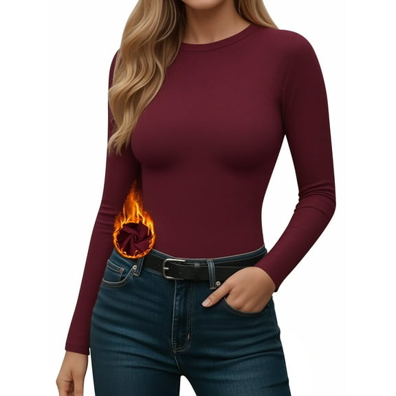 MOYIKO Slim Fitted Thermal Long Sleeve Shirts for Women Undershirts Crewneck Basic Tees