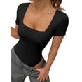 thumbnail image 1 of MOYIKO Square Neck Short Sleeve Bodysuits for Women Fitted Tops,Size S-XXL, 1 of 9