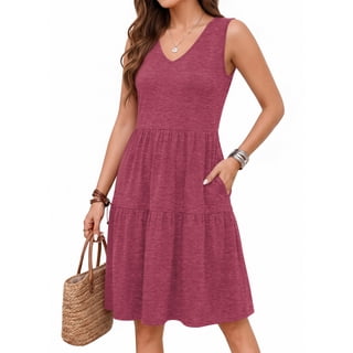 MOYIKO Summer Dresses for Women Casual V Neck Sleeveless Sundresses Beach Vacation Tank Short Dress with Pockets