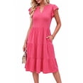 thumbnail image 1 of MOYIKO Summer Dresses for Women Ruffle Sleeve V Neck Midi Dresses Fashion Casual Flowy Beach Vacation Sundress with Pockets, 1 of 7