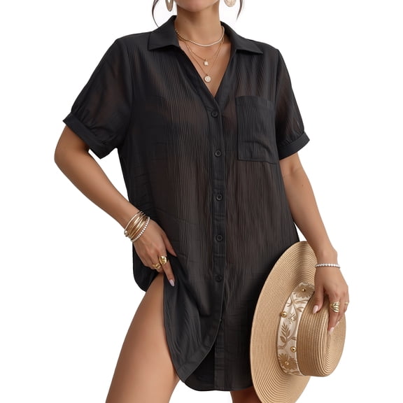 MOYIKO Summer Swimsuit Coverups for Womens Bikini Swimwear Beach Cover-Ups Ladies Loose V Neck Shirt Dress