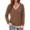 thumbnail image 1 of MOYIKO Sweatshirts for Women V Neck Long Sleeve Loose Fit Tops Color Block Pullover Fashion 2026, 1 of 7