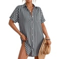 thumbnail image 1 of MOYIKO Swimsuit Coverup for Women Striped Bathing Suit Cover Up Button Down Shirt Beach Cover Ups Summer Outfits, 1 of 7