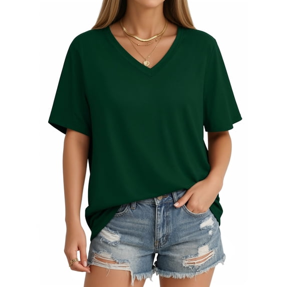 MOYIKO T Shirts Short Sleeve V Neck Tees for Women Fashion Trendy Tops Casual Summer Clothes