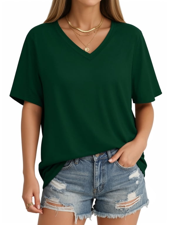 T Shirts Short Sleeve V Neck Tees for Women Fashion Trendy Tops Casual Summer Clothes