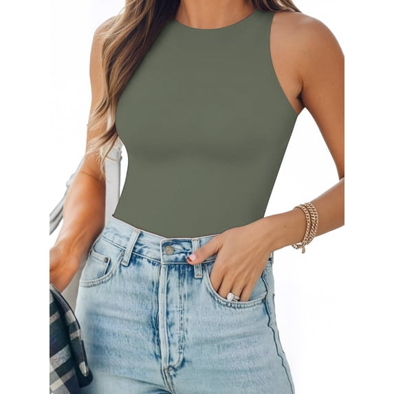 MOYIKO Tank Top for Women Sleeveless Bodysuits for Women Crewneck Summer Fitted Tight Tops