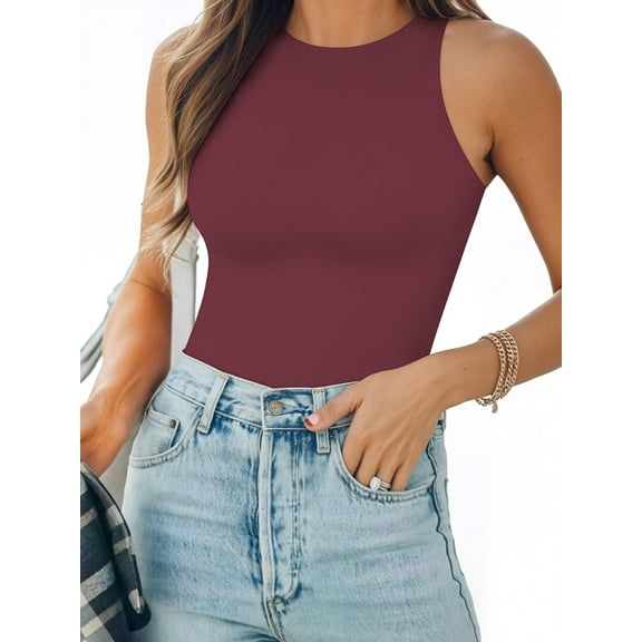MOYIKO Tank Top for Women Sleeveless Bodysuits for Women Crewneck Summer Fitted Tight Tops
