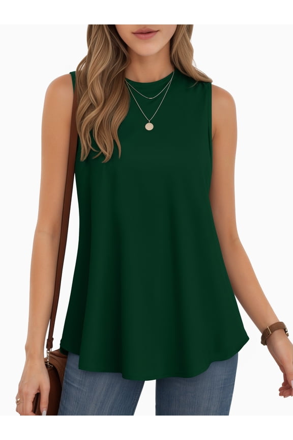 Women Tank Top Sleeveless Summer T Shirt Casual Loose T-shirt Round Neck Solid Color Green Vest Tee Clothes Size 2XL