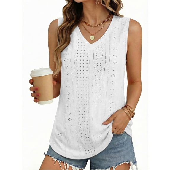 MOYIKO Tank Tops for Women Eyelet V Neck Trendy Sleeveless Tops Dressy Casual Flowy Summer Shirts Loose Fit