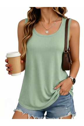 Tank Tops for Women Round Neck Trendy Sleeveless Tops Dressy Casual Flowy Summer Shirts Loose Fit