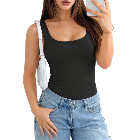 MOYIKO Tank Tops for Women Sleeveless Square Neck Ribbed Slim Fitted Summer Trendy T Shirts Basic Tees