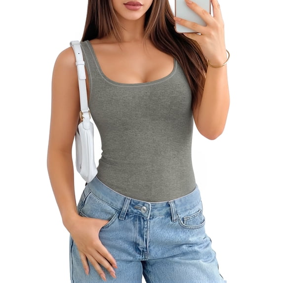 MOYIKO Tank Tops for Women Sleeveless Square Neck Ribbed Slim Fitted Summer Trendy T Shirts Basic Tees