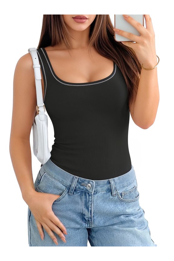 Tank Tops for Women Sleeveless Square Neck Ribbed Slim Fitted Summer Trendy T Shirts Basic Tees