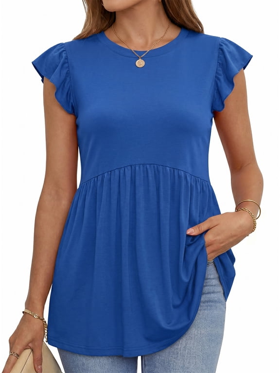 Tank Tops for Women Trendy Ruffle Sleeve Babydoll Shirts Dressy Casual Flowy Summer Shirts