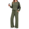 thumbnail image 1 of MOYIKO Two Piece Sets for Women Fall Travel Vacation Outfits Pleated Long Sleeve Lounge Sets Wide Leg Pants, 1 of 7