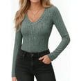 thumbnail image 1 of MOYIKO V Neck Long Sleeve Shirts for Women Fitted Thermal Undershirts Lightweight Trendy Tops, 1 of 7