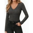thumbnail image 1 of MOYIKO V Neck Long Sleeve Shirts for Women Fitted Thermal Undershirts Lightweight Trendy Tops, 1 of 7