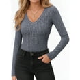 thumbnail image 1 of MOYIKO V Neck Long Sleeve Shirts for Women Fitted Thermal Undershirts Lightweight Trendy Tops, 1 of 7