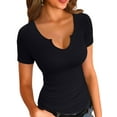 thumbnail image 1 of MOYIKO V Neck Notched Neckline Shirts for Women Short Sleeve T Shirts Summer Tops Tees, 1 of 6