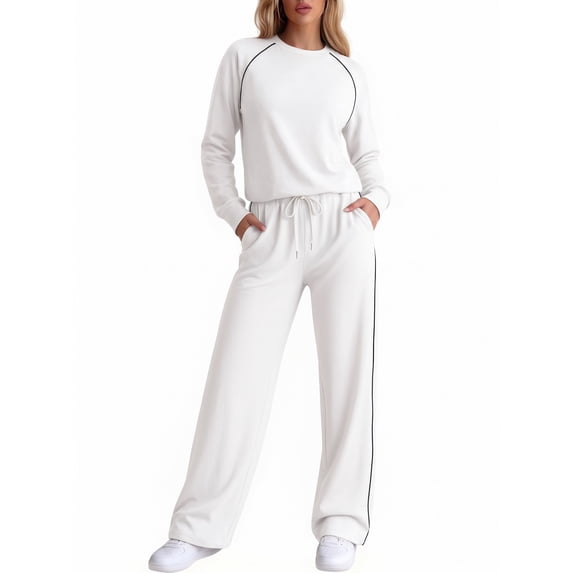 MOYIKO Women 2 Piece Lounge Sets Sweatsuit Fall Outfits Matching Wide Leg pants Set Tracksuit Trendy Clothes