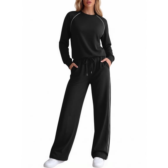 MOYIKO Women 2 Piece Lounge Sets Sweatsuit Fall Outfits Matching Wide Leg pants Set Tracksuit Trendy Clothes