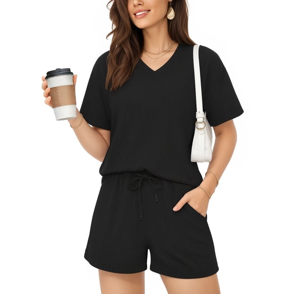 MOYIKO Women 2 Piece Shorts Set 2026 Casual Summer Cruise Outfits Ribbed Loose Matching Lounge Sets
