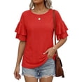 thumbnail image 1 of MOYIKO Women Casual Ruffle Half Sleeve Summer tops Crewneck Eyelet Shirts Flowy Dressy Tunic Blouses, 1 of 7