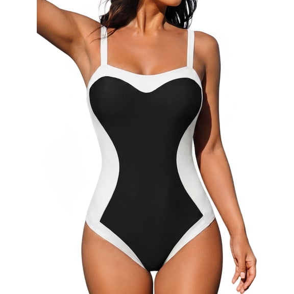 MOYIKO Women Slimming Tummy Control One Piece Swimsuit Retro Square Neck Bathing Suit