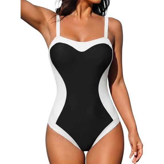 MOYIKO Women Slimming Tummy Control One Piece Swimsuit Retro Square Neck Bathing Suit