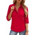 thumbnail image 1 of MOYIKO Womens Button Down Shirts 3/4 Sleeve Basic Business Dress Shirts Collared Work Office Fitted Blouses Tops, 1 of 7
