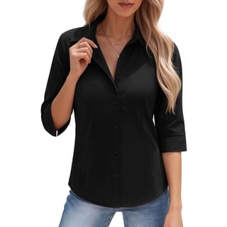 MOYIKO Womens Button Down Shirts 3/4 Sleeve Basic Business Dress Shirts Collared Work Office Fitted Blouses Tops