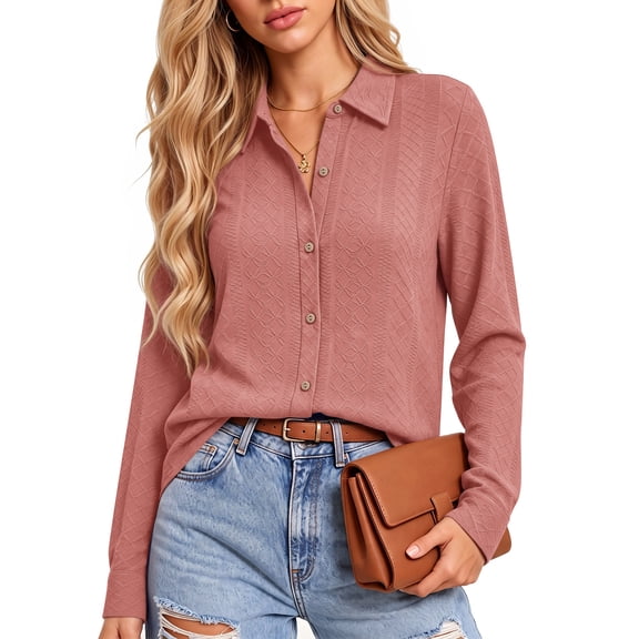 MOYIKO Womens Button Down Shirts Long Sleeve Eyelet Shirt Blouses Dressy Casual Collared Tops