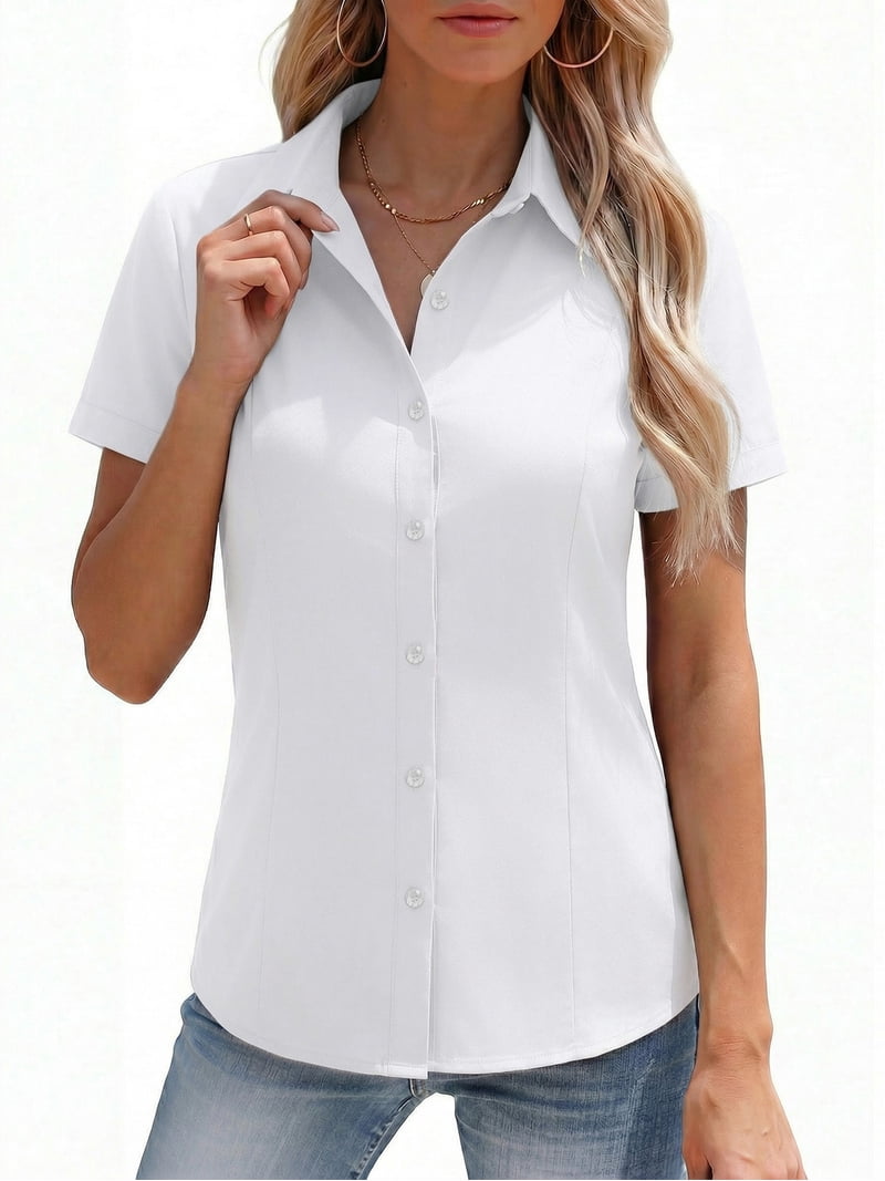 fitted dress shirts women Amazon.com: HOTOUCH Black Button Down Shirt Women 3/4 Sleeve Business Button up Shirt Slim-Fit Classic V Neck Button Down Blouse Tops S : Clothing, Shoes & Jewelry