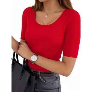 MOYIKO Womens Half Sleeve Scoop Neck Slim Fitted T Shirts Casual Basic Tees Summer Tops Clothes