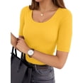 thumbnail image 1 of MOYIKO Womens Half Sleeve Scoop Neck Slim Fitted T Shirts Casual Basic Tees Summer Tops Clothes, 1 of 7