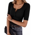 thumbnail image 1 of MOYIKO Womens Half Sleeve Summer Tops Henley Button Slim Fit Basic Casual T Shirts Fashion Clothing, 1 of 7