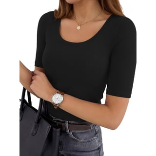 MOYIKO Womens Half Sleeve Scoop Neck Slim Fitted T Shirts Casual Basic Tees Summer Tops Clothes
