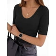 thumbnail image 1 of MOYIKO Womens Half Sleeve Tops Scoop Neck Slim Fitted Basic Tee Shirts 2026 Trendy Casual Clothes, 1 of 7