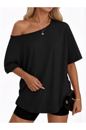 Womens Off The Shoulder Tops Oversized T-Shirts Short Sleeve Tees Summer Casual Fashion Clothes