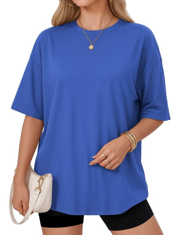 Womens Oversized T Shirts Crew Neck Short Sleeve Summer Trendy Tops Loose Fit Tee