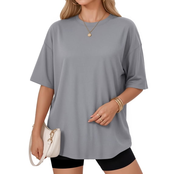 MOYIKO Womens Oversized T Shirts Crew Neck Short Sleeve Summer Trendy Tops Loose Fit Tee
