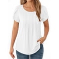 thumbnail image 1 of MOYIKO Women Summer Top Short Sleeve O Neck Basic White Tshirt Petal Sleeve Pleated Dressy Tee Clothes Size L, 1 of 7