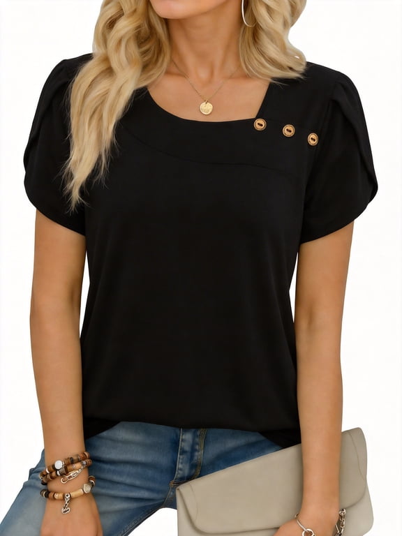 Womens Blouses Petal Sleeve Tops Square Neck Summer Trendy Tunic Casual T Shirts