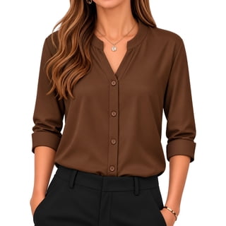 MOYIKO Womens Satin Button Down Shirts Long Sleeve V Neck Business Work Casual Fall Blouses Tops