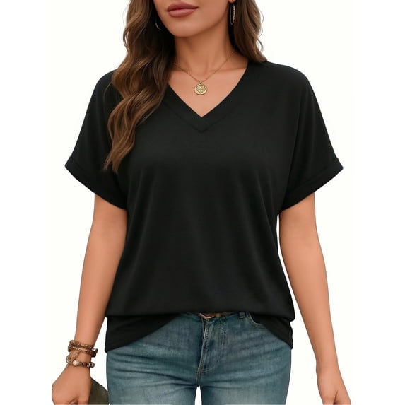 MOYIKO Womens Summer Tops Short Dolman Sleeve T Shirts V Neck Striped Loose Fit Casual Trendy Tees