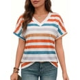 thumbnail image 1 of MOYIKO Womens Summer Tops Short Dolman Sleeve T Shirts V Neck Striped Loose Fit Casual Trendy Tees, 1 of 7